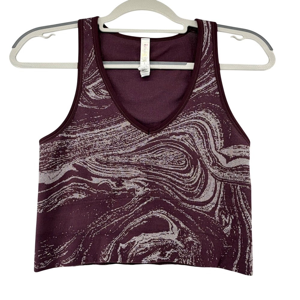 Athletica Aurora Seamless Crop Tank Top Womens Small Burgundy Marble Athletic